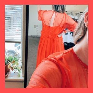 Tulle midi dress with ruching